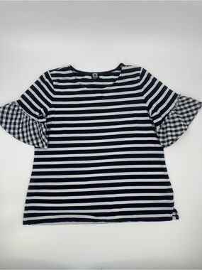 Anne Klein Navy and White Striped Tee